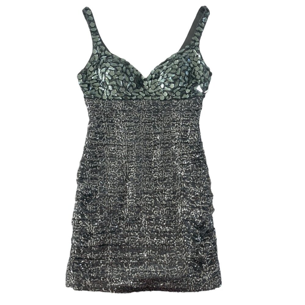 Let’s‎ Fashion Beaded Sequin Mini Dress Gray Semi Formal Size M Style 5608